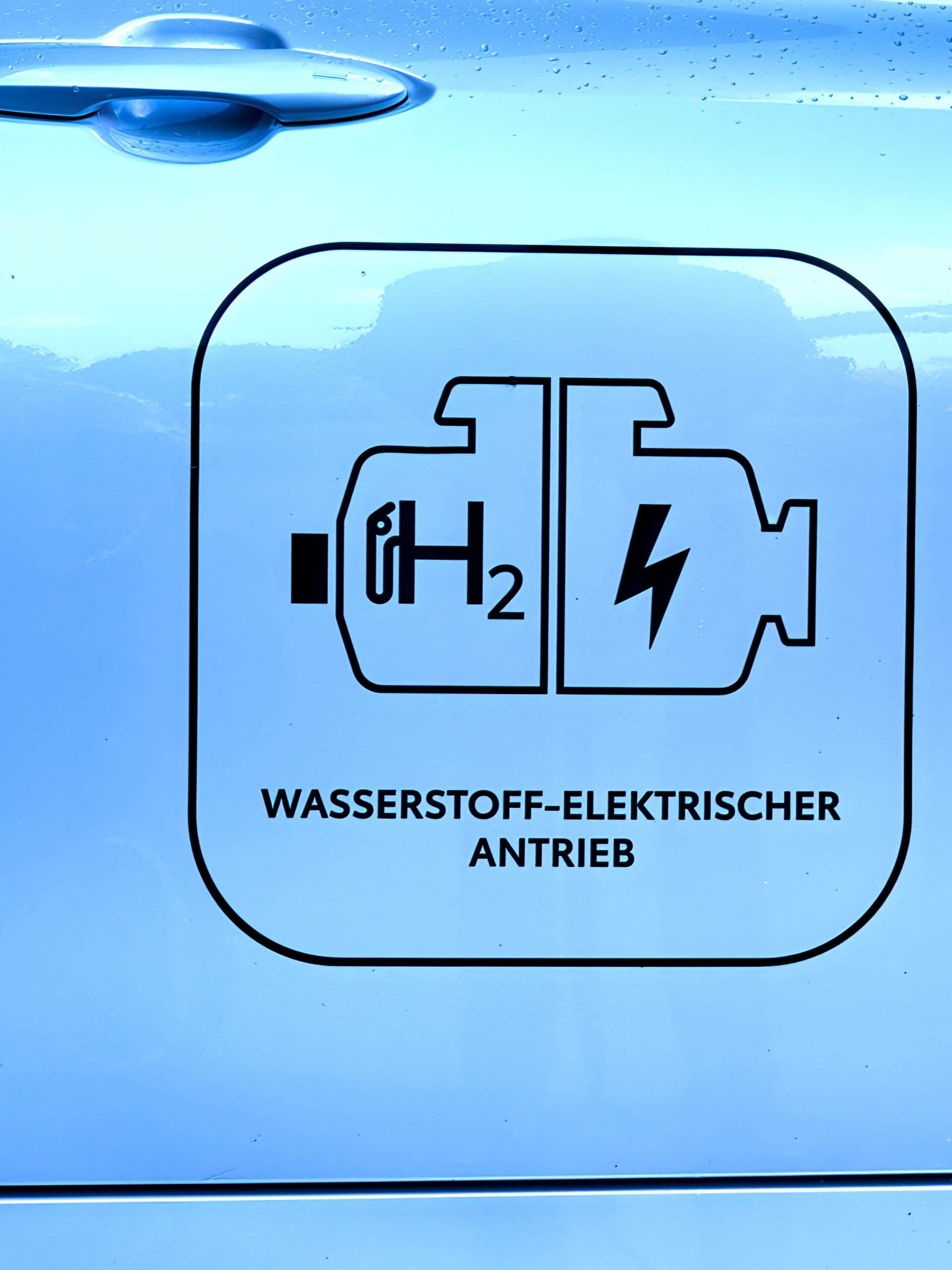 Logo and lettering to identify a vehicle powered by electric current generated from hydrogen fuel, Hannover, Germany, September 24, 2022