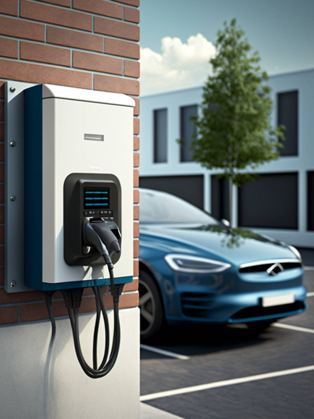 A Plug in hybrid electric vehicle parked next to a charging station.